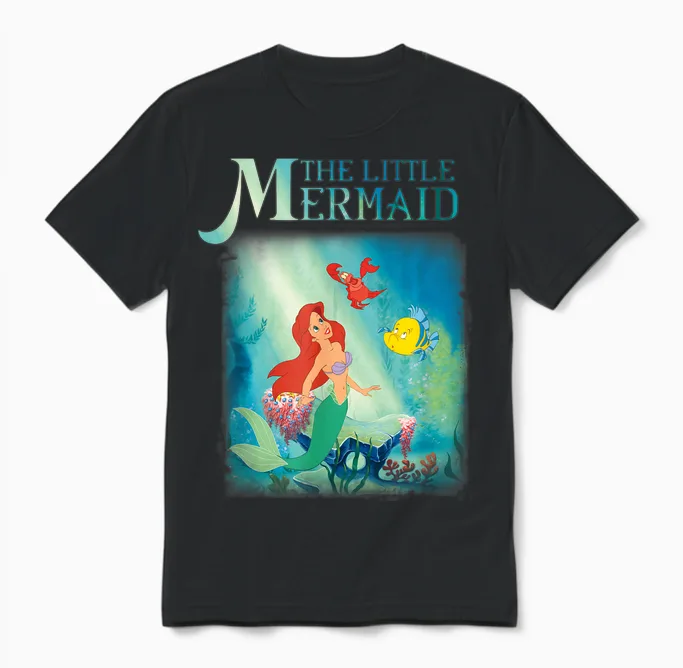 Disney the Little Mermaid Ariel Flounder Sebastian T-Shirt Poster, Black, S Unisex T-Shirt in Black