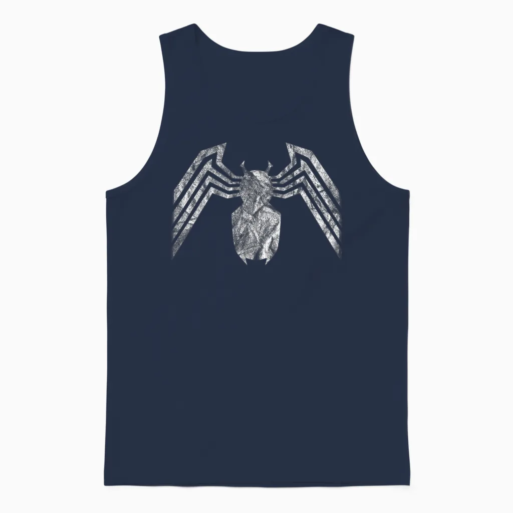 Marvel Venom Emblem White T-Shirt, Black Unisex Tank Top in Navy