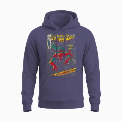 Marvel Spider-Man Comic Book Anniversary Short Sleeve Unisex Hoodie - Heather Sport Dark Navy