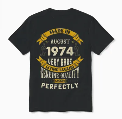 August 1974 Vintage Birthday Present Unisex T-Shirt - Black
