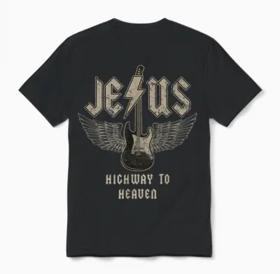 Jesus Rock and Roll Christian Music Worship Bible Verse Unisex T-Shirt - Black