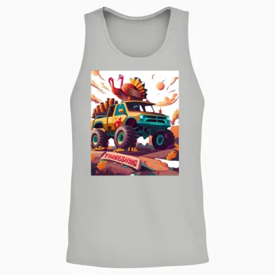 Monster Truck Turkey Thanksgiving Unisex Tank Top - Ash