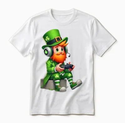 Video Game Leprechaun St Patricks Day Gamer Kids Boys Gaming Unisex T-Shirt - White