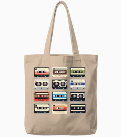 Retro Mixtape Cassettes Tote Bags - Natural