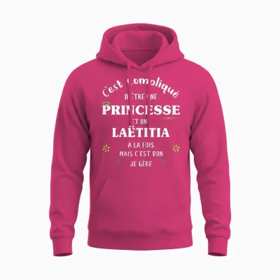 Women's Princess Humour Personalised Gift Laëtitia T-Shirt, Black, Female X-Small Unisex Hoodie - Heliconia
