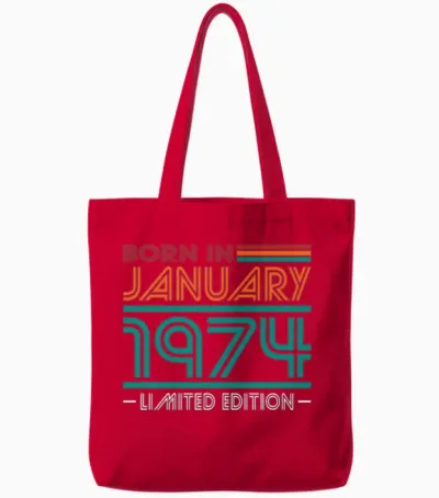 50th Birthday Vintage January 1974 Born in 1974 Tote Bags - Red