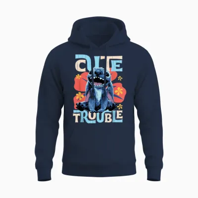 Disney Lilo & Stitch Live-Action Movie Cute Trouble Stitch Unisex Hoodie - Navy