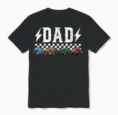 Dad Retro Monster Truck Family Crew Birthday Matching Unisex T-Shirt - Black