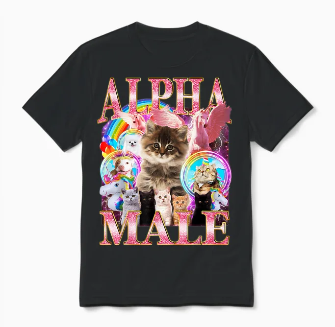 Funny Alpha Cat Male Cute Cat Lover Unisex T-Shirt in Black