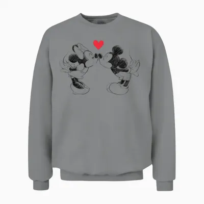 Disney Mickey Mouse and Minnie Sketch Kiss Valentine's Day T-Shirt, White Unisex Sweatshirt - Sport Grey
