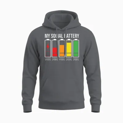 My Social Battery Low Energy Anti Social Introverti Manche Longue Unisex Hoodie - Charcoal