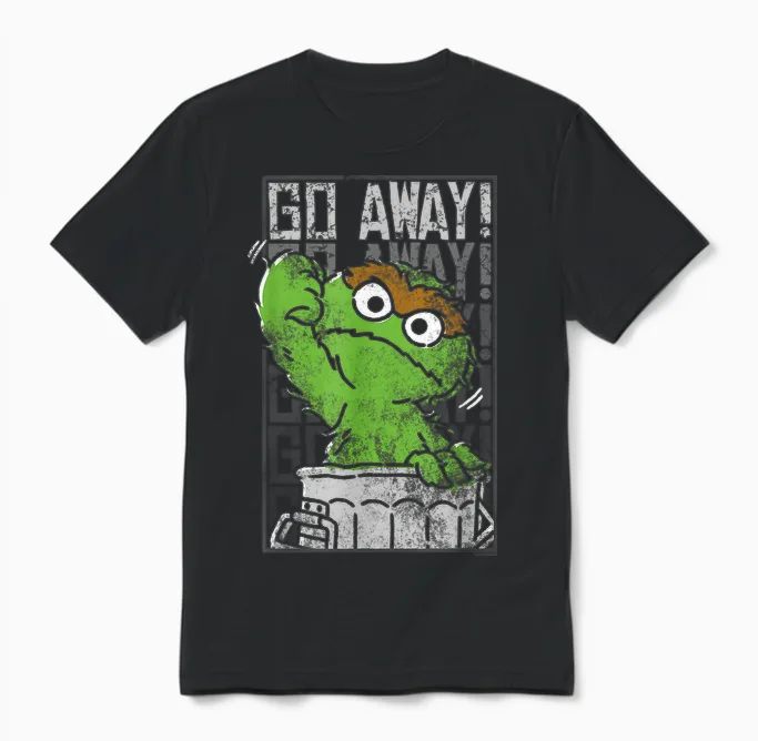 Sesame Street Oscar the Grouch Go Away Unisex T-Shirt in Black