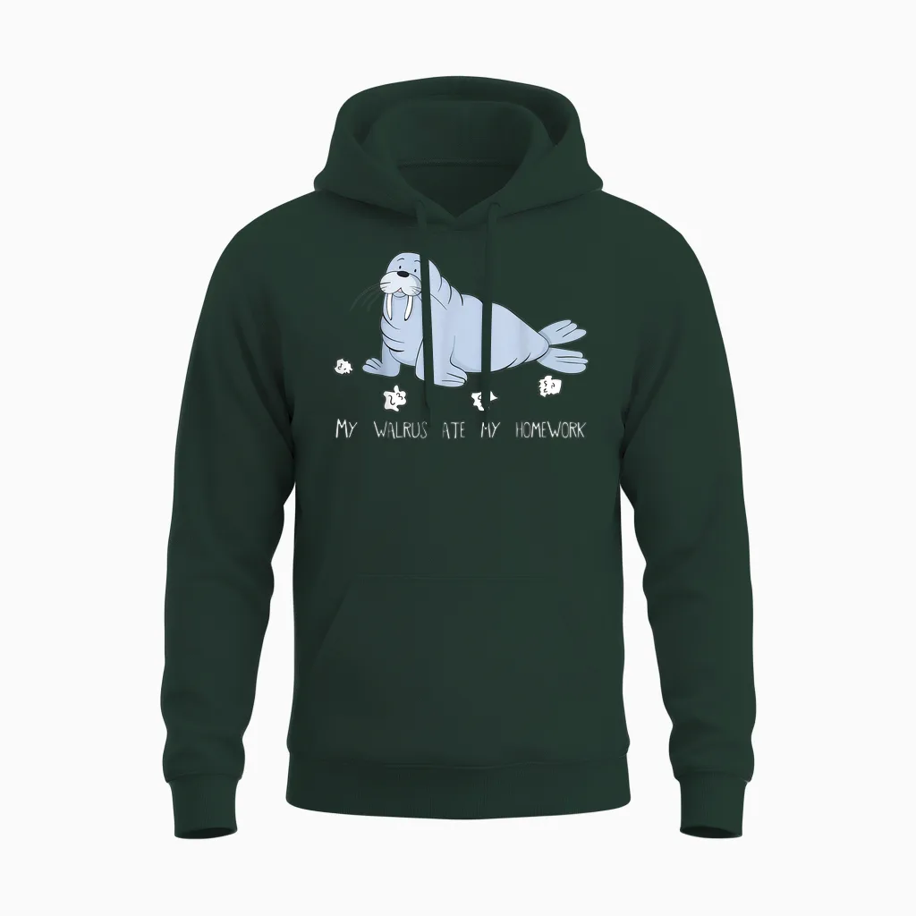 My Walrus Ate My Homework Niedlicher Witziger Walrus Unisex Hoodie in Forest