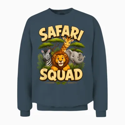 Safari Squad, Cute Crew Drawing with Jungle Animals and Zoo Unisex Sweatshirt - Dark Heather