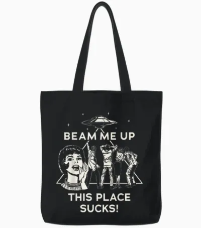 Stranger Things Season 5 Beam Me Up This Place Sucks! Tote Bags - Black