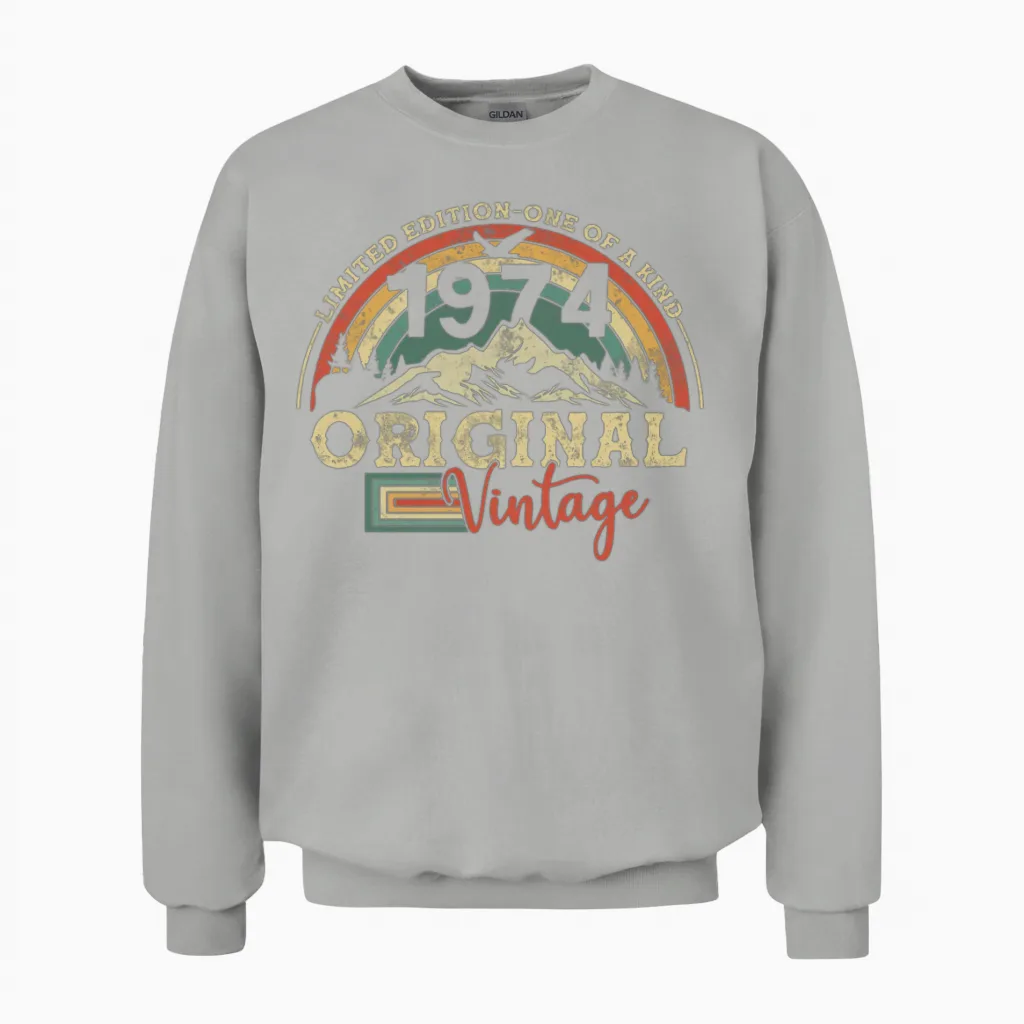 Vintage Aged to Perfection July 1974 Unisex Sweatshirt in Ash