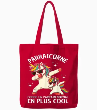 Parraicorne Funny Godfather Gift Unicorn Dab Tote Bags - Red