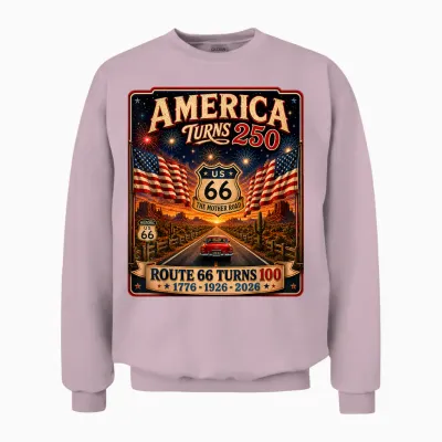 Vintage Usa 250 Us Highway 66 Road Anniversary for Women Unisex Sweatshirt - Light Pink