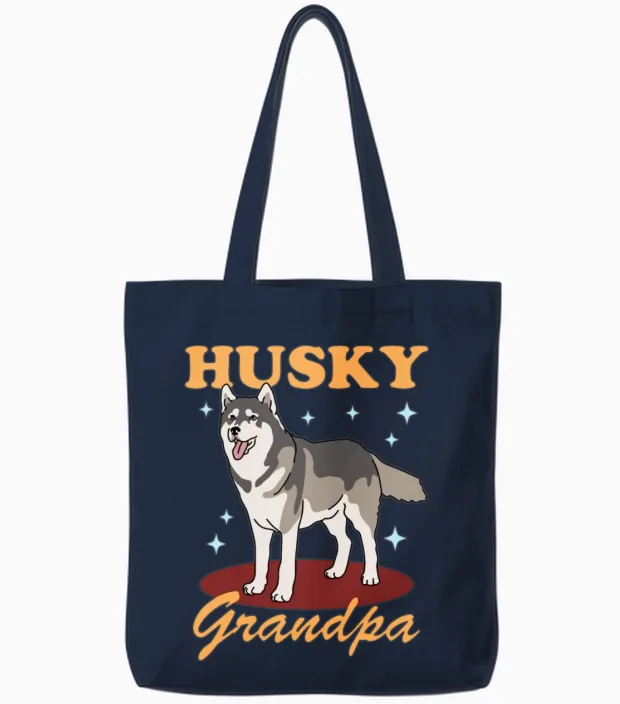 Husky Grandpa Dog Owner Siberian Husky Tote Bags in Navy
