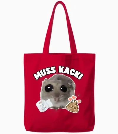 Must Kacki Funny Sad Hamster Cute Hamstie T-Shirt, Black Tote Bags - Red