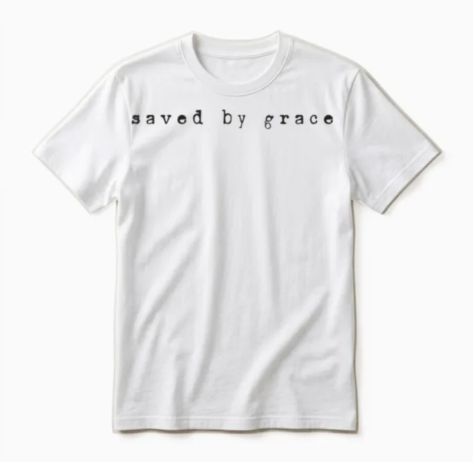 Vintage Schreibmaschine 'saved by Grace' Christlicher Glaube Design Unisex T-Shirt in White