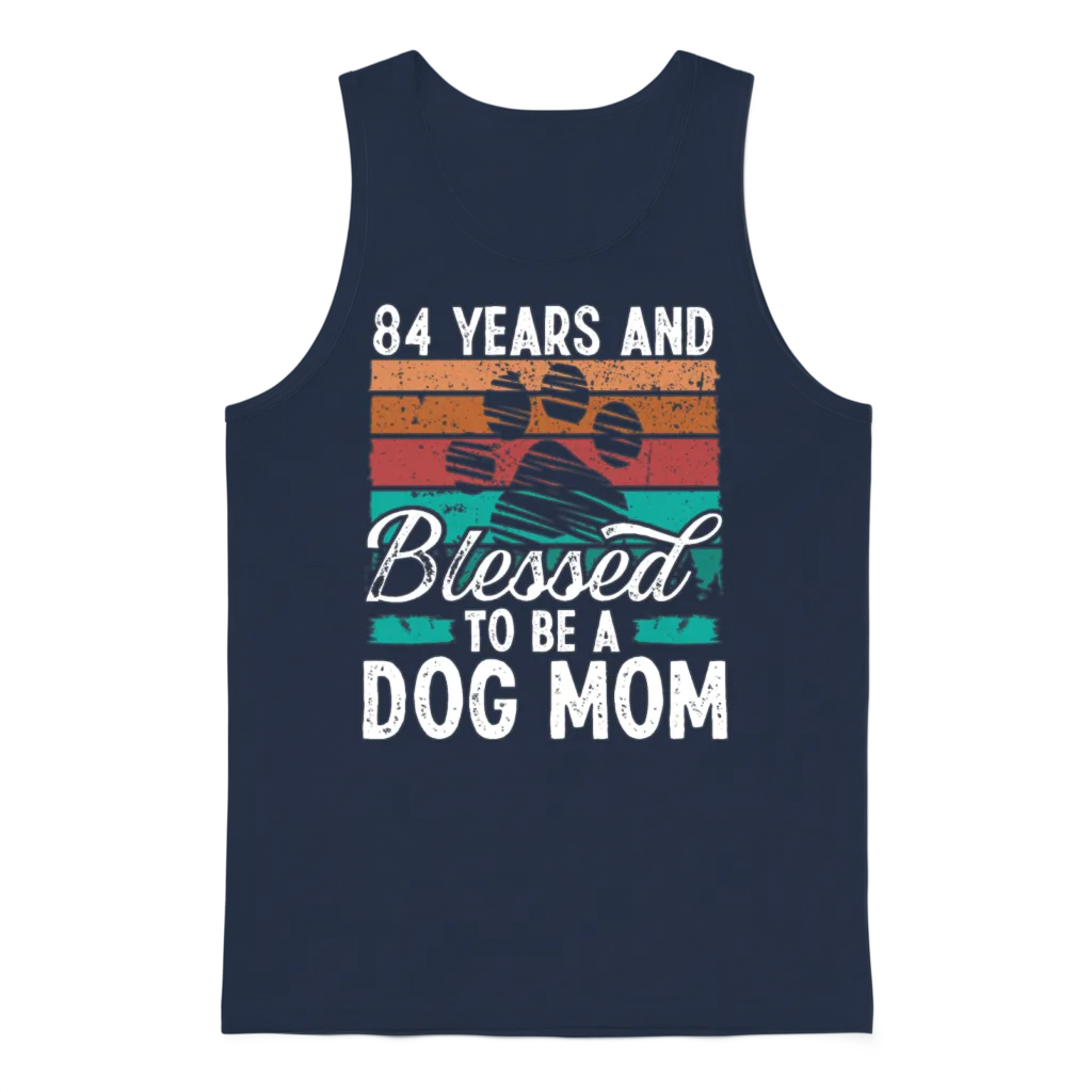 84 Year Old Dog Mom 84 Birthday Retro Dog Mother Unisex Tank Top - Navy
