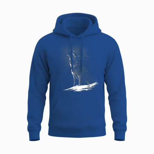 Howling Wolf Motif Women's Men's Kids Girls Boys T-Shirt, Black Unisex Hoodie in Royal