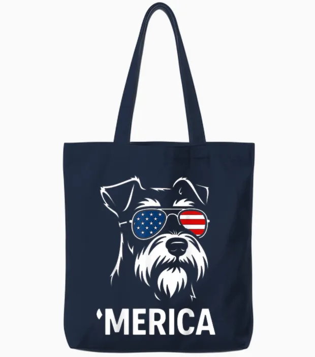 Patriotic Miniature Schnauzer Dog 'merica 4th of July Funny Tote Bags in Navy