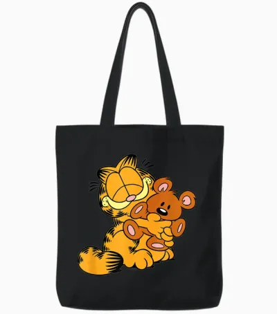 Garfield Hugging Pooky T-Shirt, Gray Tote Bags - Black