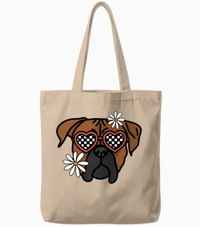 Boxer Retro Dog Tote Bags - Natural