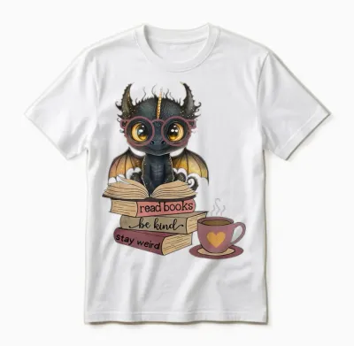 Funny Dragon Read Books Be Kind Stay Weird Book Lover Unisex T-Shirt - White
