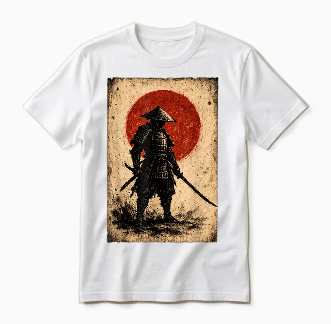 Vintage Samurai Art Japanese Fighter Samurai Unisex T-Shirt in White