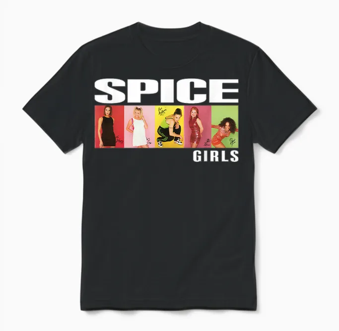 Official Spice Girls Photo Block T-Shirt, Black Unisex T-Shirt in Black