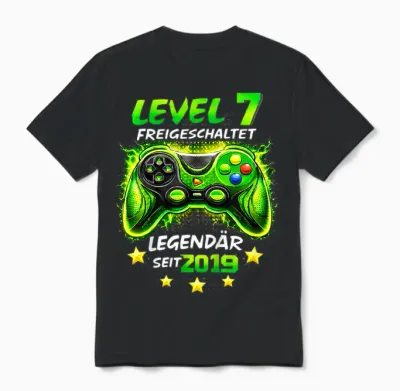 Kinder Level 7 Geburtstag Junge Gamer Lustig 2019 7er Geburtstag Unisex T-Shirt - Black