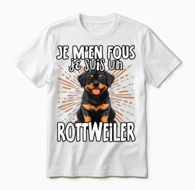 Je M'en Fous Je Suis Un Rottweiler - Cute Rottweiler T-Shirt, Black, S Unisex T-Shirt - White
