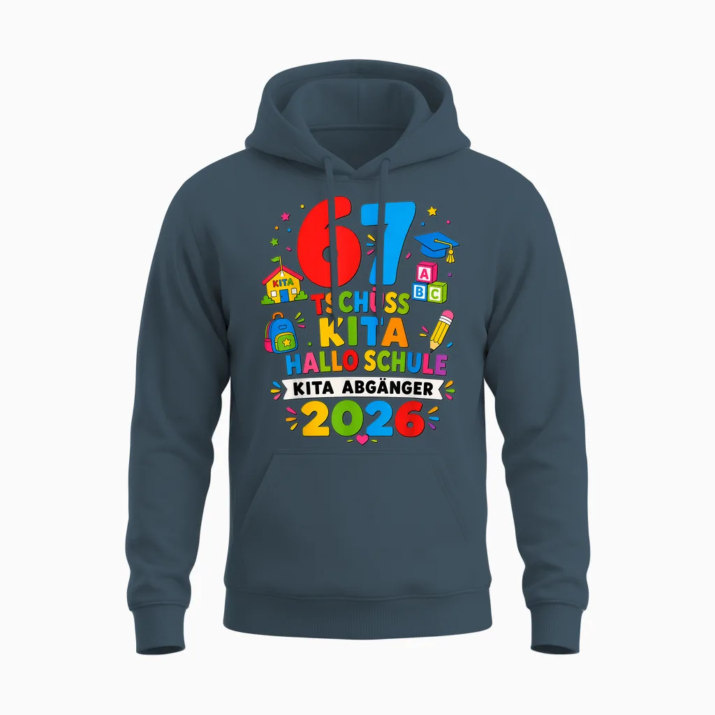 67 Tschüss Kita Hallo Schule 2026 Kinder Unisex Hoodie in Dark Heather
