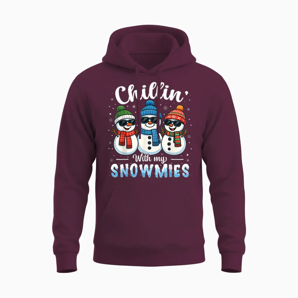 Chillin with My Snowmies Funny Snowman Christmas Kids Boys Unisex Hoodie in Maroon