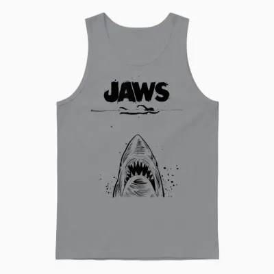 Jaws 50th Anniversary Poster Black & White Sketch 2-Sided Unisex Tank Top - Sport Grey