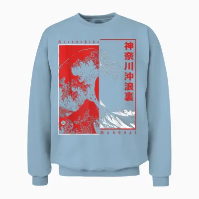 Japanese Art Hokusai Japan Aesthetic Kanagawa Big Wave T-Shirt, Black, S Unisex Sweatshirt - Light Blue