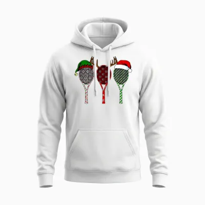 Tennis Merry Chistmas 3 Tennis Racket Christmas Unisex Hoodie - White