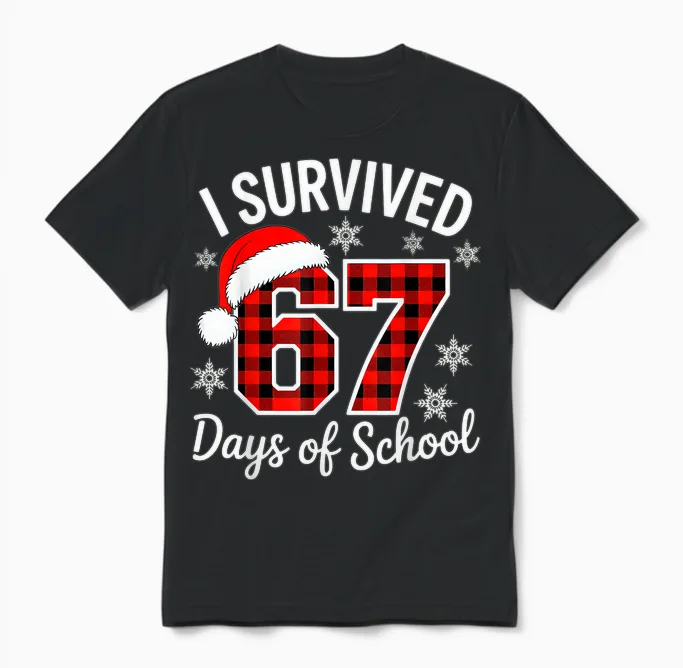 I Survived 67 Days of School Christmas Unisex T-Shirt in Black