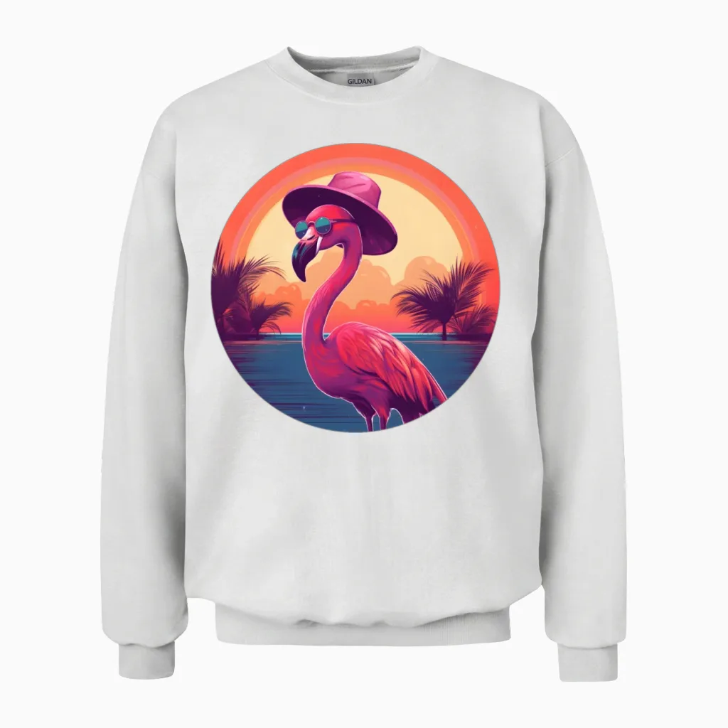 Flamingo Lovers Retro Style Unisex Sweatshirt - White