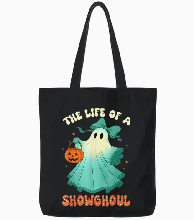 The Life of a Showghoul Retro Halloween Spooky Girls Tote Bags in Black
