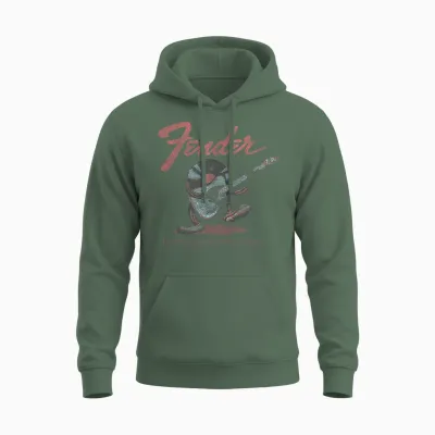 Fender Record Playing Guitar Centered Unisex Hoodie - Military Green