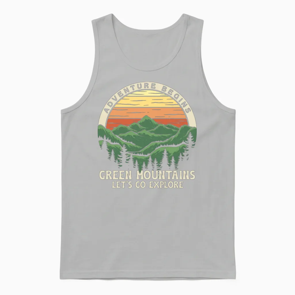 Adventure Begins, Retro Design. Mountain Days Unisex Tank Top in Ash