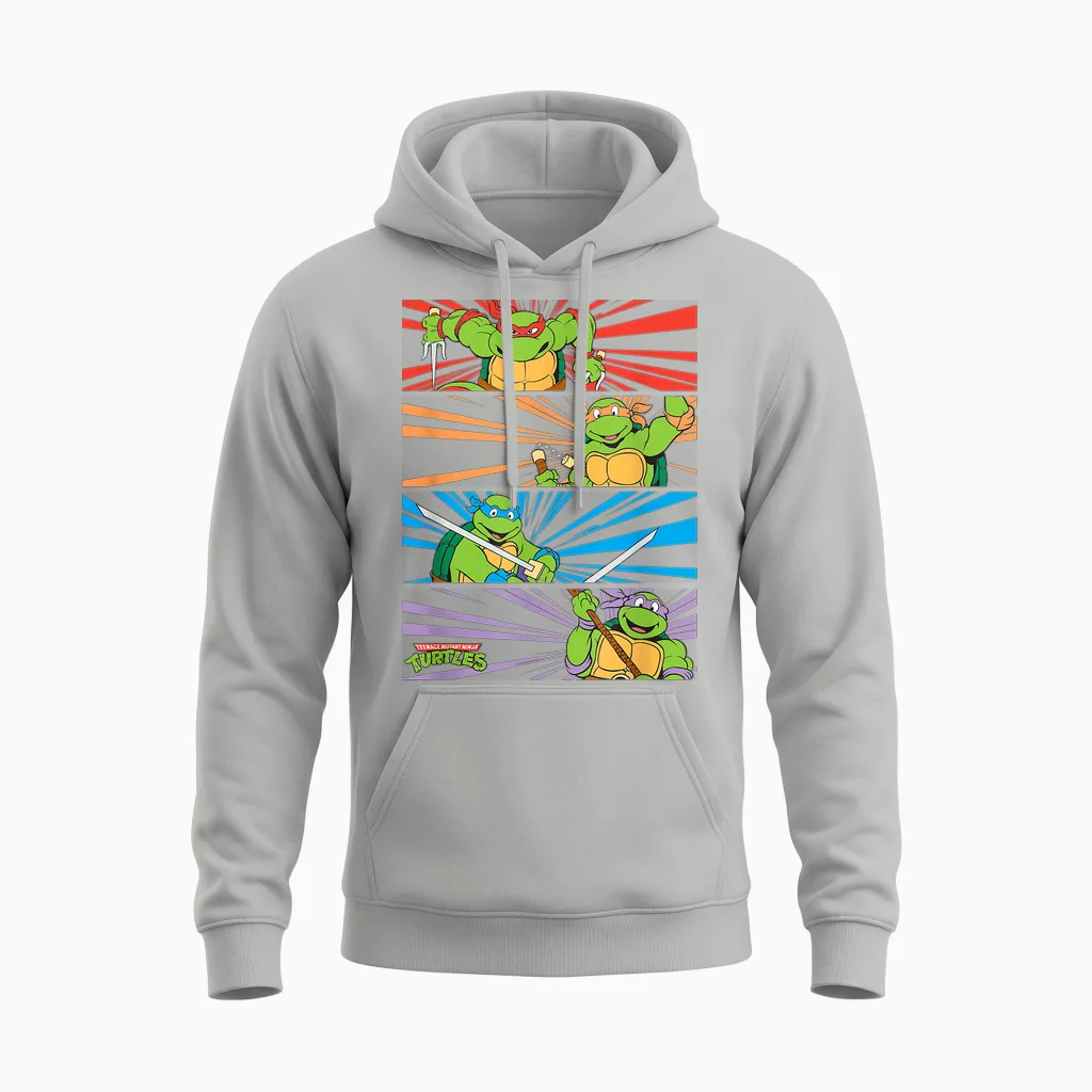 Mademark X Teenage Mutant Ninja Turtles - Raphael, Michaelangelo, Donatello and Leonardo Retro Style Unisex Hoodie in Ash