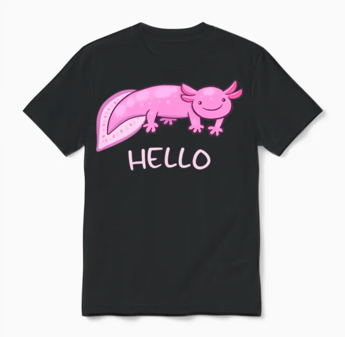 Hello Funny Axolotl Unisex T-Shirt in Black
