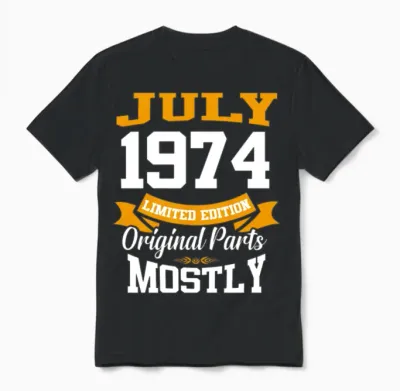 July 1974 Vintage Birthday Present Unisex T-Shirt - Black