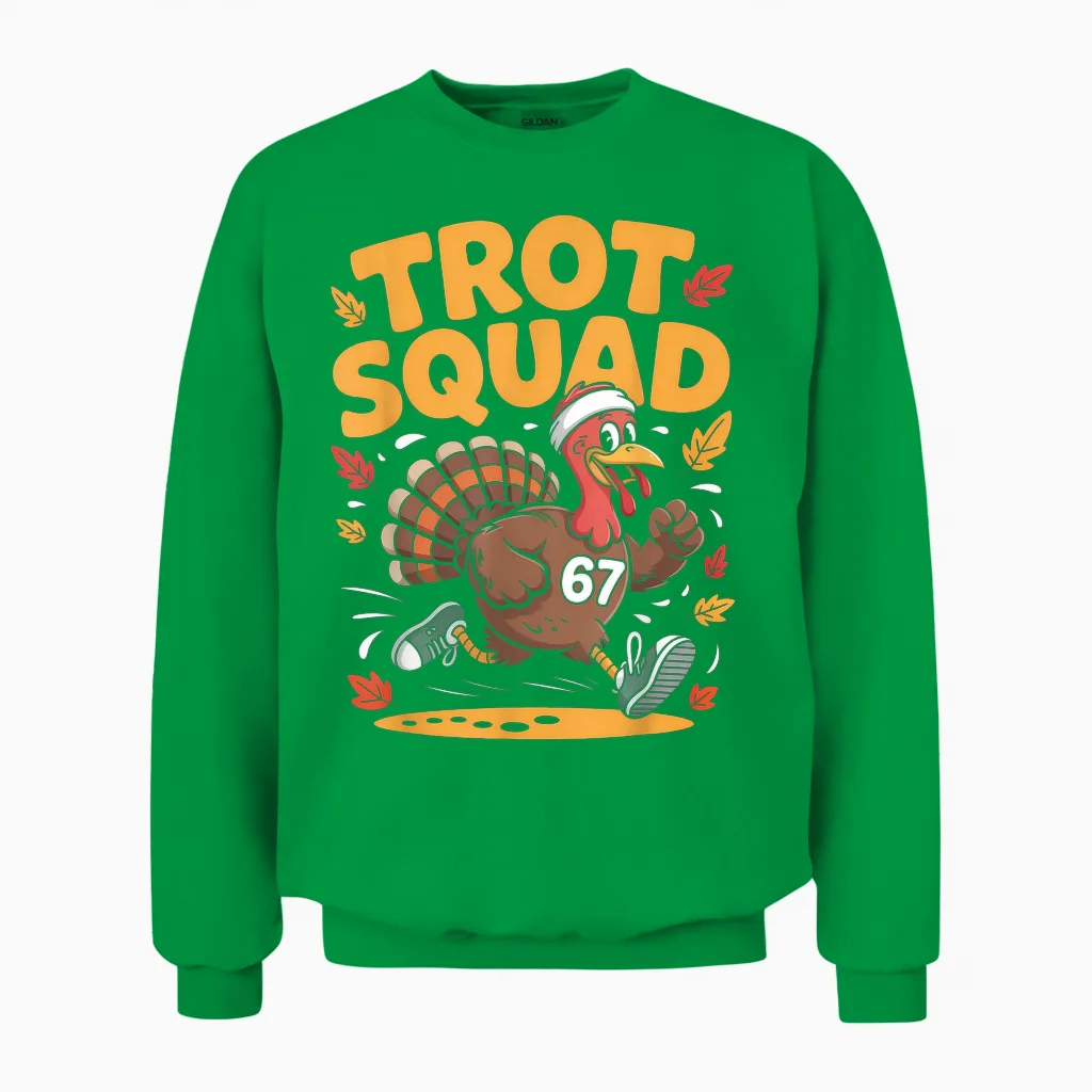 67 Meme Thanksgiving Turkey Trot Squad Unisex Sweatshirt in Irish Green