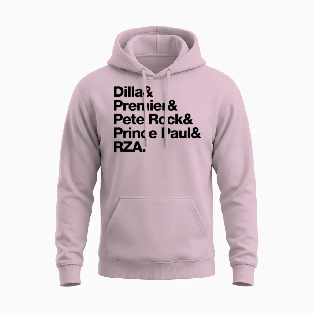 J Dilla Premier Pete Rock Prince Paul Rza Helvetic Unisex Hoodie in Light Pink